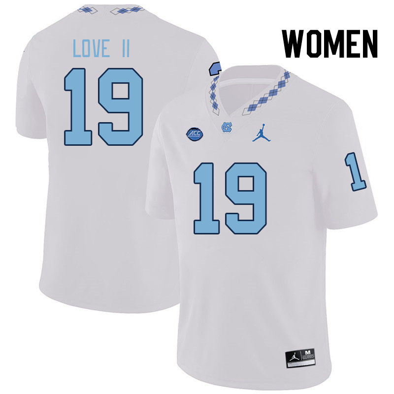 Women #19 Reggie Love II North Carolina Tar Heels College Football Jerseys Stitched Sale-White